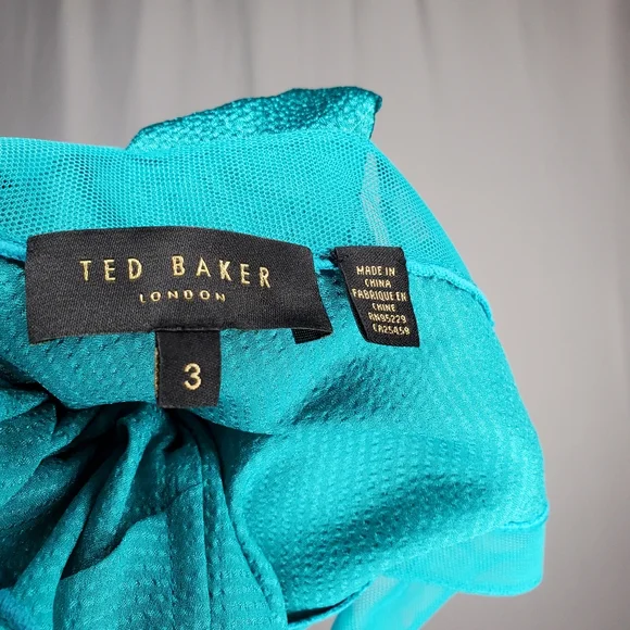 Ted Baker London Tank Top Womens 3 Turquoise Blue-Green Vneck Chiffon Satin - Picture 7 of 7